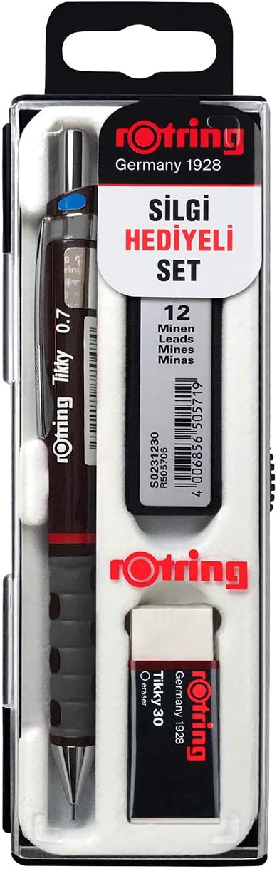 rOtring Tikky Mekanik Kurşun Kalem, Uç ve Silgi Seti, Bordo, 3'lü Set .tr Ofis ve Kırtasiye