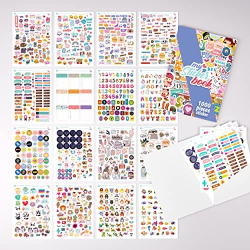 colortouch Sticker Set - Çocuklar, Kızlar, Gençler ve Yetişkinler için 1000 Adet Çıkartma Seti - Scrapbook Sticker - Laptop, Günlük, Ajanda ve Planner için Bullet Journal Sticker Koleksiyon Kitabı .tr Ofis ve Kırtasiye