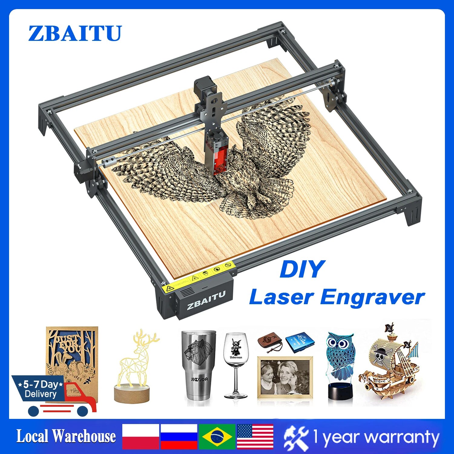 CNC lazer gravür yazıcı 40x40cm gravür kesme makinesi için DIY cam Metal ahşap paslanmaz çelik akrilik hava destekli