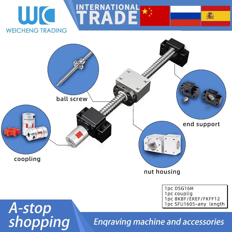 Cnc parçaları SFU/RM1605/1604 /1610 Set haddelenmiş vidalı işlenmiş + flanş somun + konut Dsg16h + BKBF/EKEF/FKFF12 uç desteği + çoğaltıcı