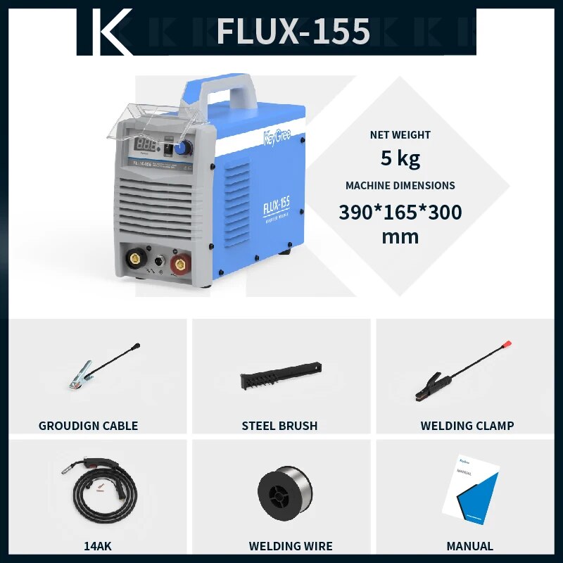 Keygree akı-155 Mig Mma asansör Tig 3 In1 Inverter kaynak makinası sinerjik tek fazlı akı çekirdek gaz ark kaynakçı olmadan