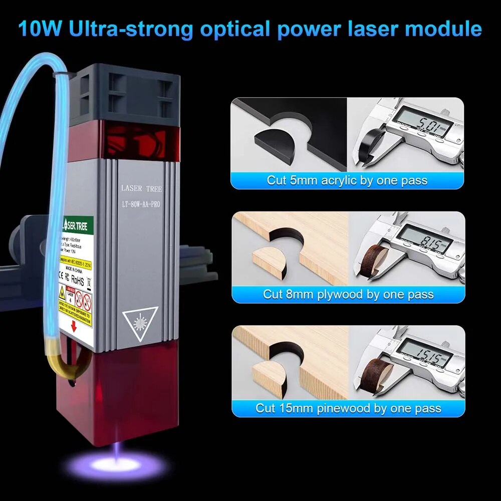 Lazer ağacı 20W 40W 80W lazer modülü 450nm lazer kafası mavi lazer için CNC lazer oyma kesme makinesi ahşap çalışma DIY araçları