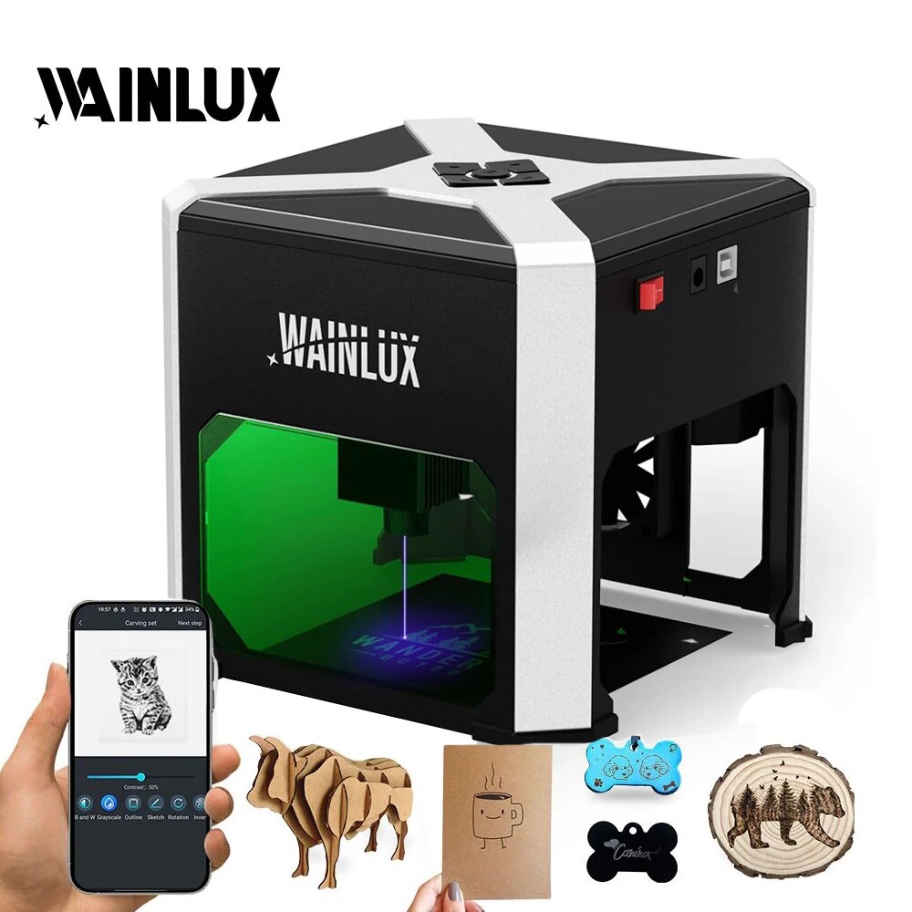 Wainlux Mini lazer oyma makineleri K6 Pro lazer gravür 3000mw Bluetooth Logo işaretleme yazıcı kesme ahşap akrilik plastik
