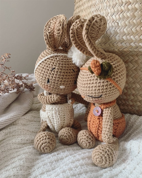 Baby bunny deer Autumn crochet pattern • Crochet pattern deer rabbit Autumn, hat, romper, basket *Amigurumi* German+English pdf ©