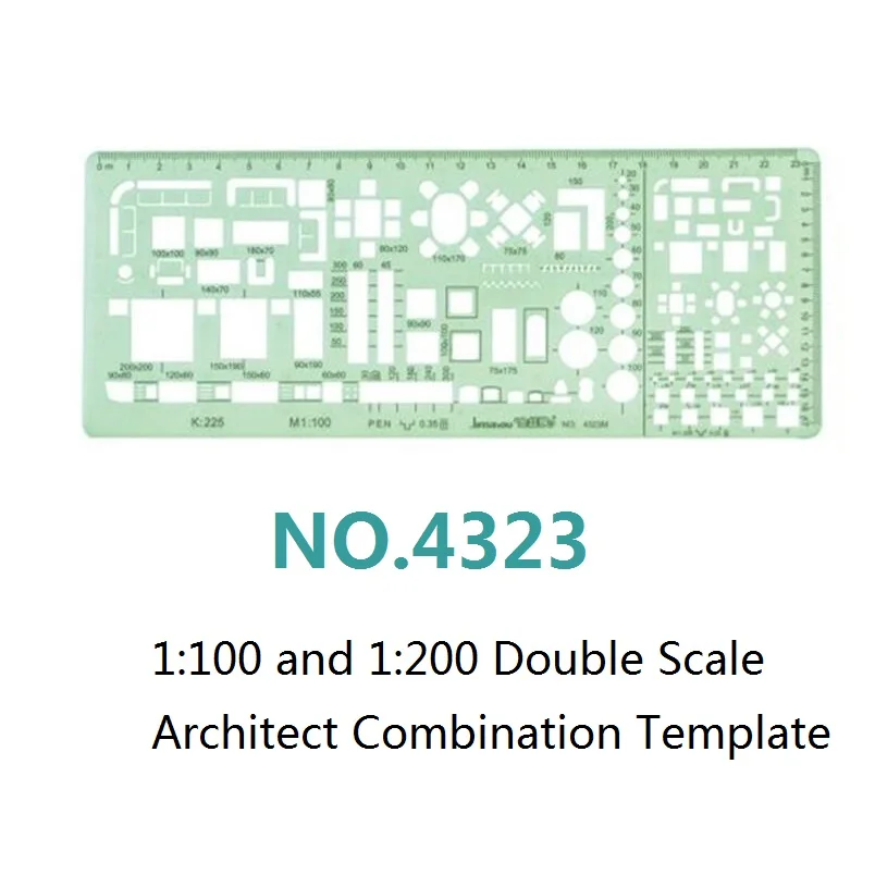 1:100 ve 1:200 Çift Ölçekli Şablon Mimar Kombinasyonu Çok Tasarım Stencil Sembolleri Teknik Çizim No. 4323/4324