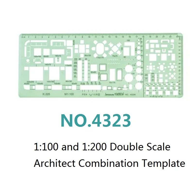 1:100 ve 1:200 Çift Ölçekli Şablon Mimar Kombinasyonu Çok Tasarım Stencil Sembolleri Teknik Çizim No. 4323/4324 - Görsel 2