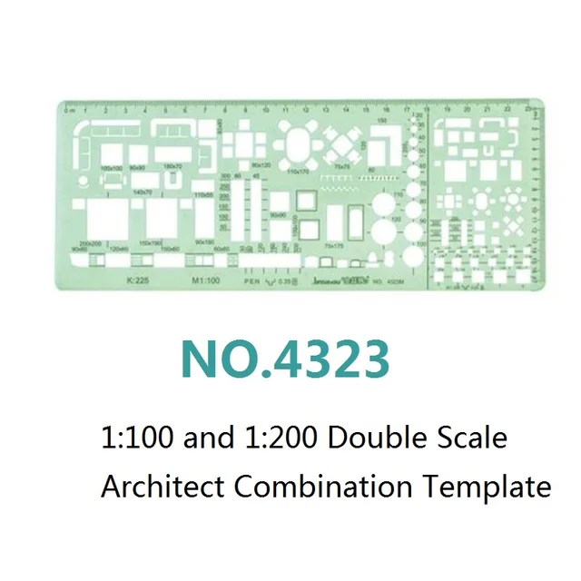 1:100 ve 1:200 Çift Ölçekli Şablon Mimar Kombinasyonu Çok Tasarım Stencil Sembolleri Teknik Çizim No. 4323/4324 - Görsel 4