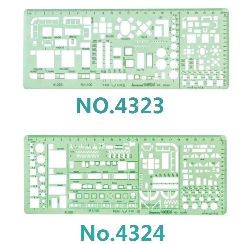 1:100 ve 1:200 Çift Ölçekli Şablon Mimar Kombinasyonu Çok Tasarım Stencil Sembolleri Teknik Çizim No. 4323/4324