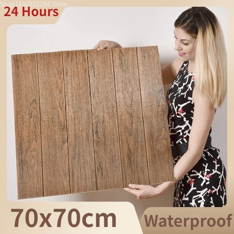 1/5/10 adet 70x70CM 3D ahşap tahıl su geçirmez kendinden yapışkanlı duvar Sticker yatak odası oturma odası TV arka plan dekorasyon kağıdı