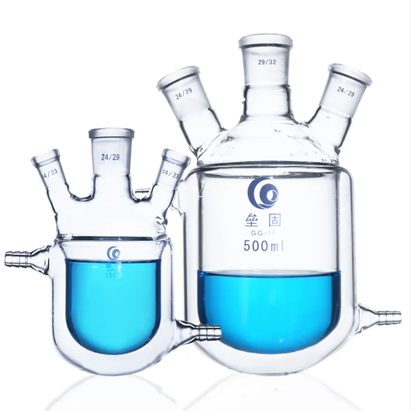 1 adet 50ml 100ml 150ml 250ml 500ml 1000ml çift katmanlı reaktör cam ceketli reaksiyon şişesi