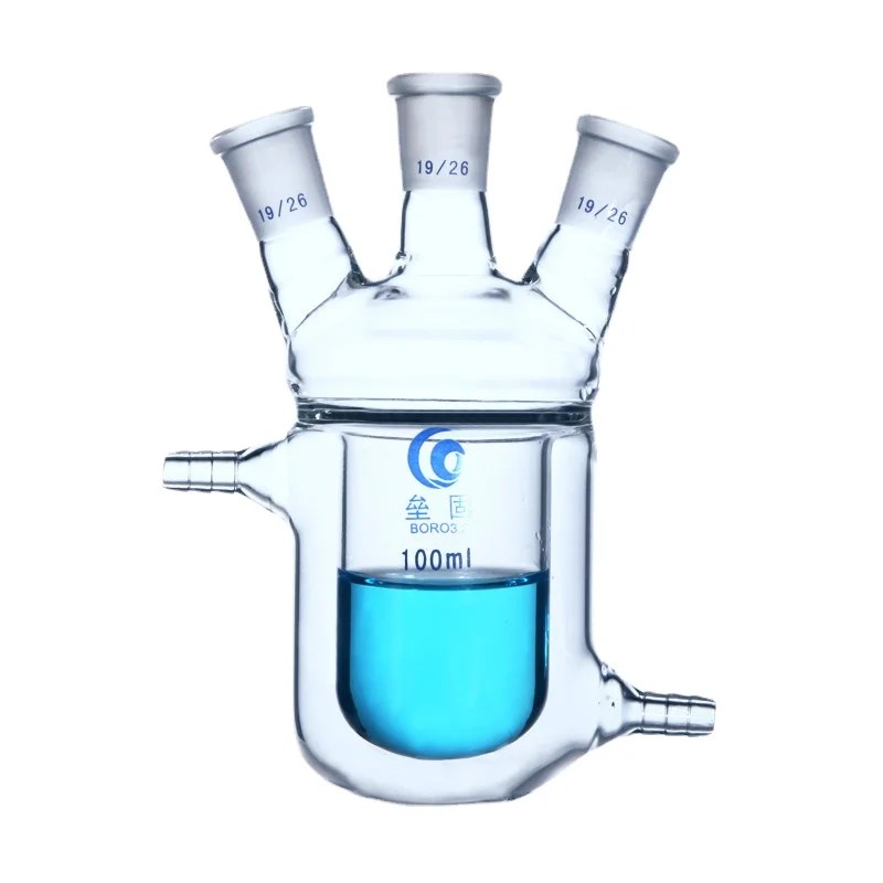 1 adet 50ml 100ml 150ml 250ml 500ml 1000ml çift katmanlı reaktör cam ceketli reaksiyon şişesi - Görsel 2