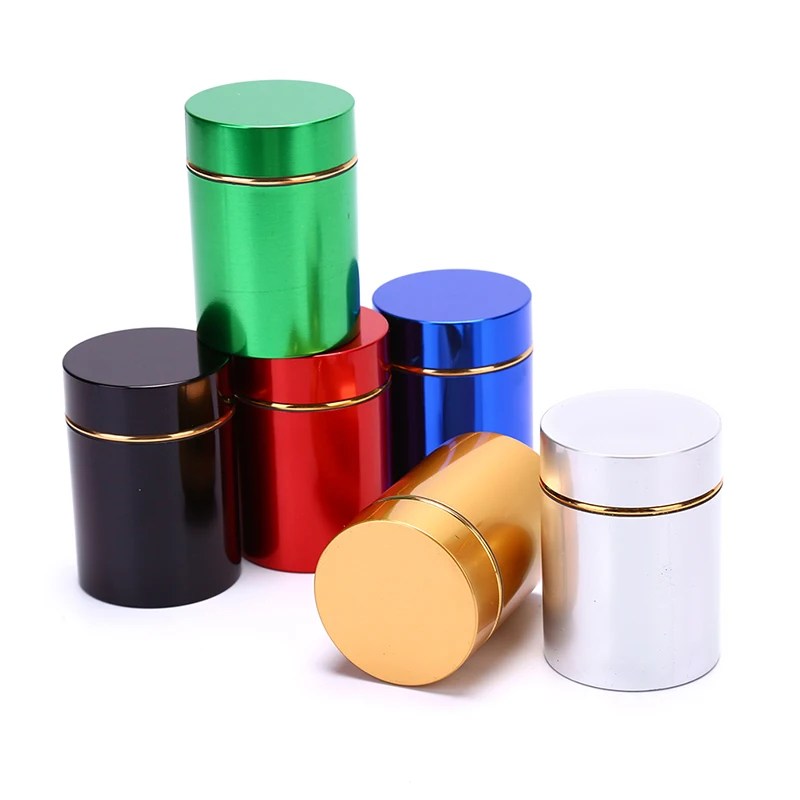 1 adet 70ML yuvarlak hava geçirmez koku geçirmez konteyner alüminyum ot Stash Metal mühürlü Can çay kavanoz kutuları taşınabilir depolama konteyner