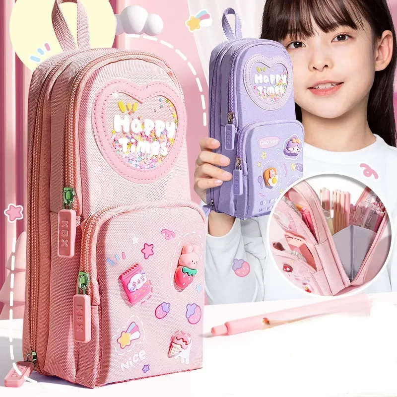 1 adet Kawaii kalem kutuları büyük kapasiteli tuval kalem çantası kızlar için kılıf tutucu kutusu öğrenci kırtasiye okul malzemeleri