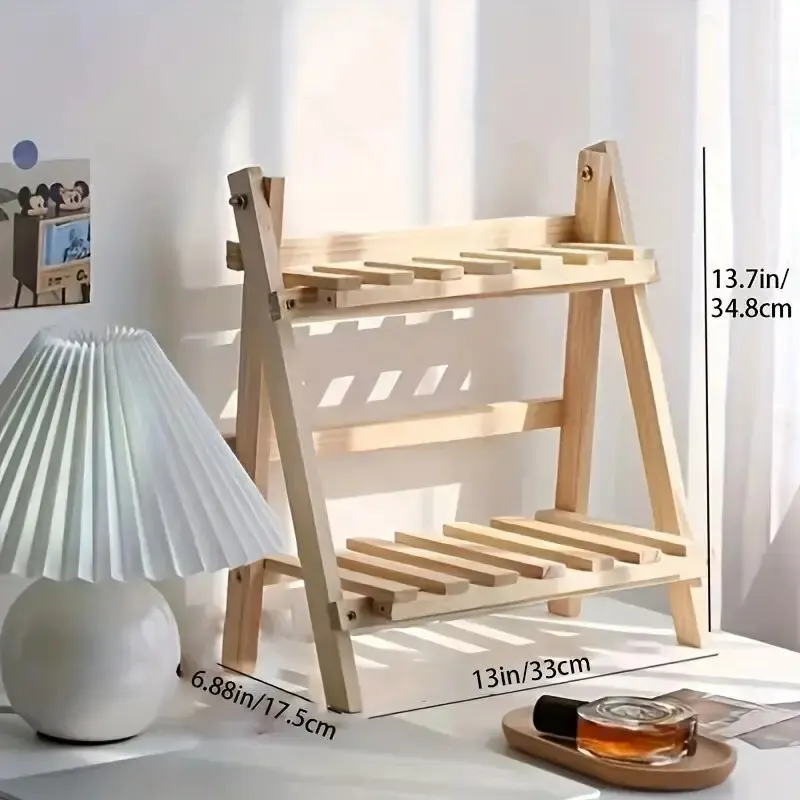 1 adet ahşap depolama raf 2-katlı masa üstü organiser raflar trapez masa vitrin rafı masaüstü sabit ofis depolama raf