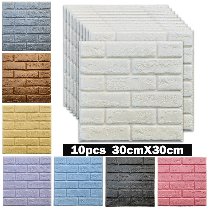 10 adet 30X30cm 3D tuğla duvar çıkartmaları kendinden yapışkanlı panelleri oturma odası dekor köpük su geçirmez duvar kağıdı arka plan ev dekorasyon