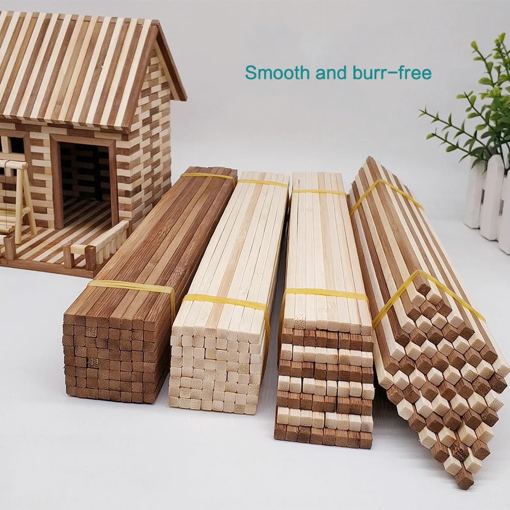 100 adet doğal kömürleşmiş yuvarlak kare bambu sopalar DIY el sanatları malzemeleri kum masa bina modeli el yapımı bambu şeritler