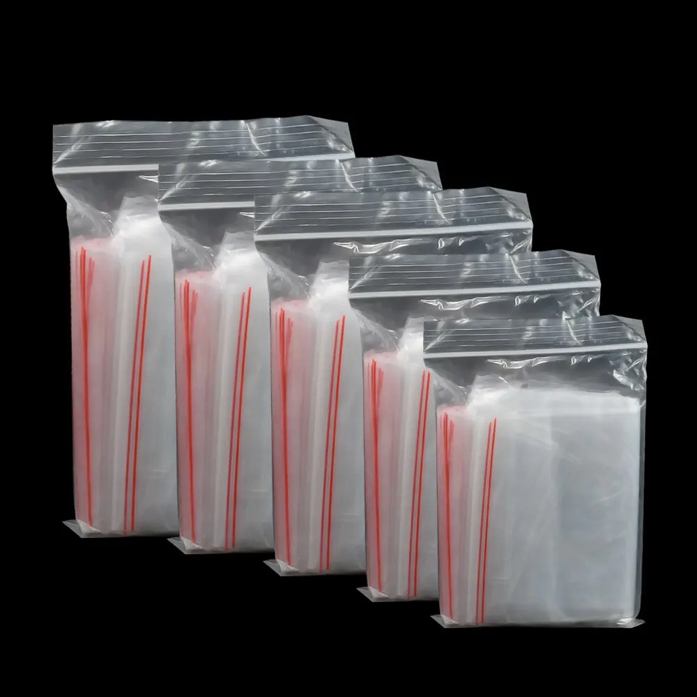 100 adet kırmızı kenar plastik torba çoklu boyut şeffaf poli kendinden yapışkanlı kapatılabilir paket yeniden kapatılabilir gıda depolama hediyeler ambalaj çanta