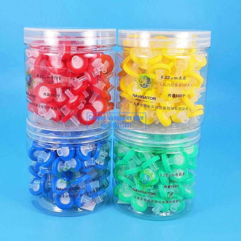 100 adet/kutu Lab 13mm/ 25mm MCE/naylon/PTFE milipore membran şırınga filtresi, 0.22 veya 0.45um iğne filtresi laboratuvar ekipmanı