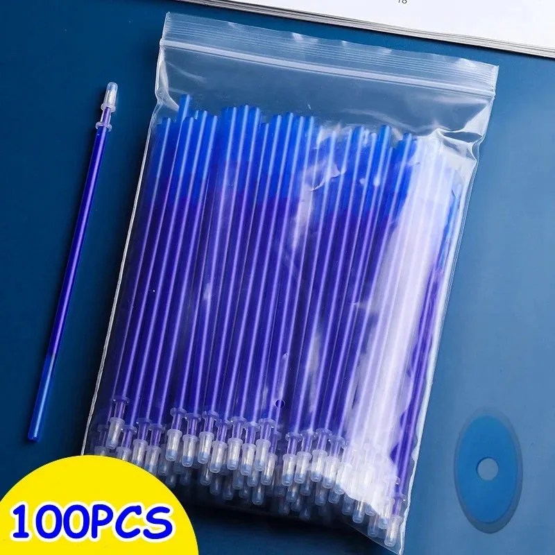 100 adet/takım 0.5mm jel kalem silinebilir kalem dolum çubuk seti mavi siyah mürekkep Shool yıkanabilir kolu yazma kırtasiye malzemeleri