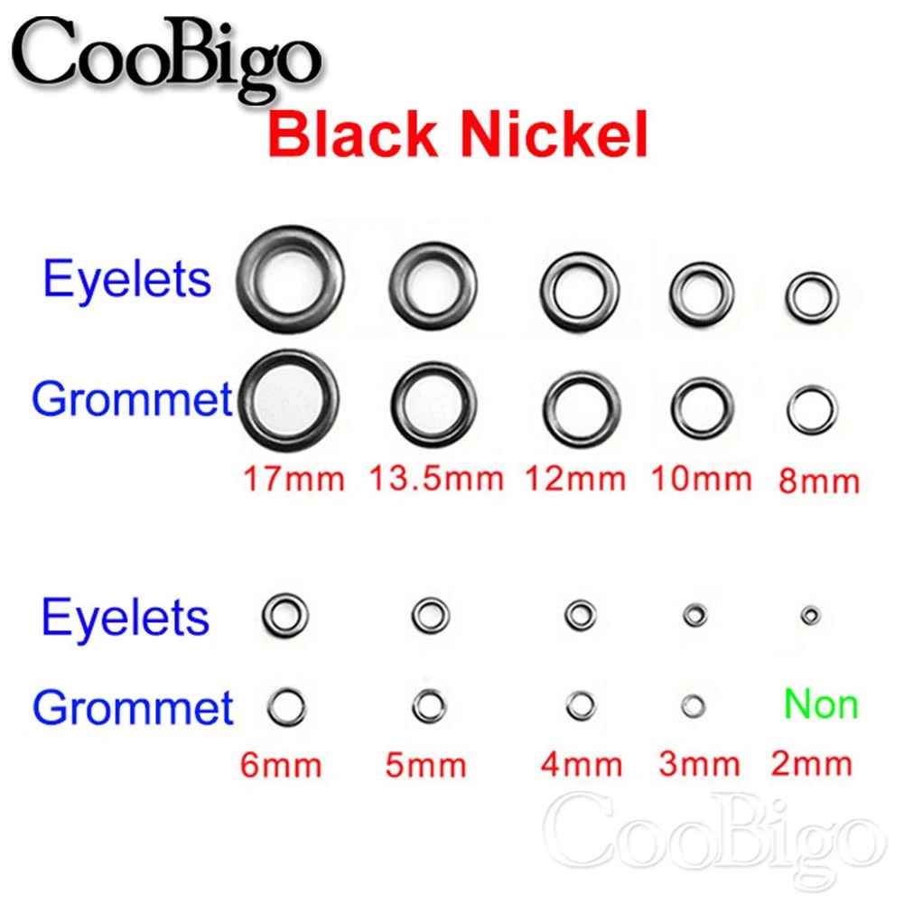 100 takım Metal halkalar ve Grommets açık kamp çadırı tente perde ayakkabı siyah 2mm 3mm 4mm 5mm mm 6mm 8mm 10mm 12mm 14mm 17mm