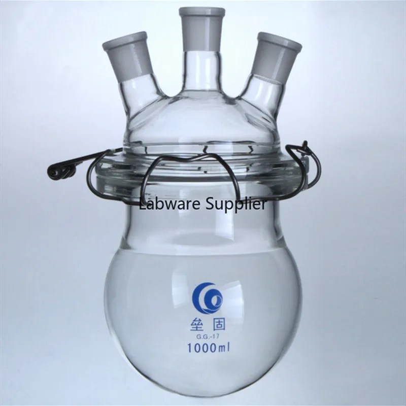 1000ml/2000ml yuvarlak alt tıbbi sınıf Boro. Cam 3 boyunlu cam şise reaktör, laboratuar için üç ağızlı şişe reaktörü