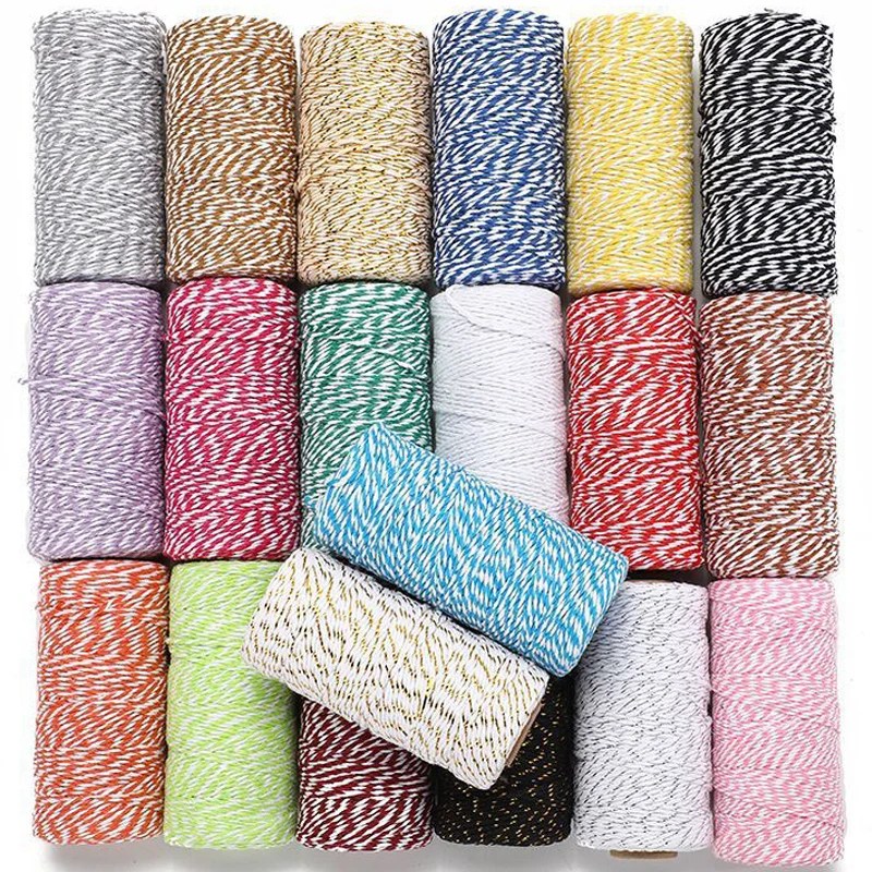 100M/rulo Tali Katun Tali Pemanggang Warna-warni Katun Kerajinan Benang makrome Tali dize DIY Tekstil Rumah pembungkus Hadiah D