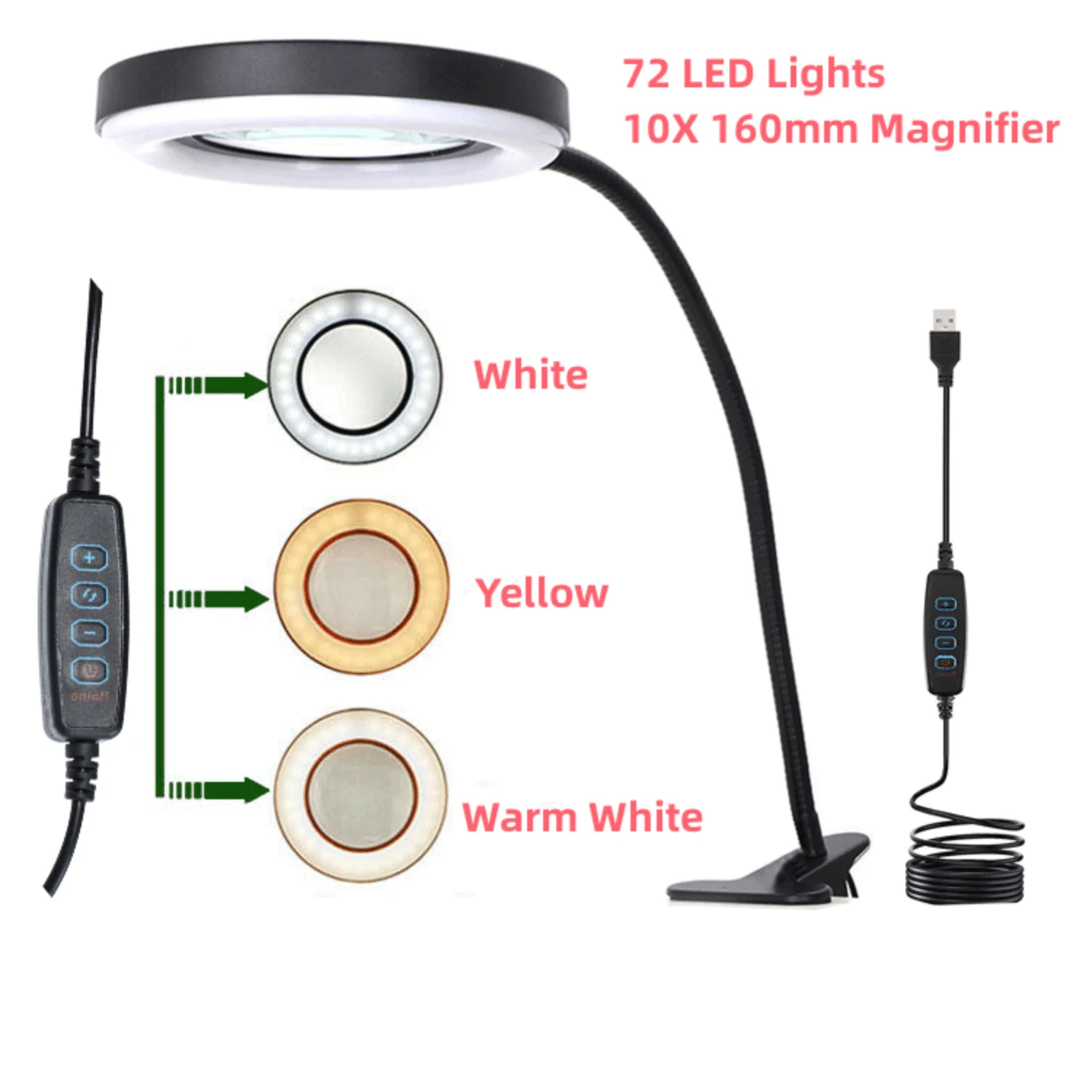 10X büyüteç ile 72 LED ışık büyüteç lamba klip işıklı büyüteç Selfie halka ışık ile telefon tutucu Metal - Görsel 6