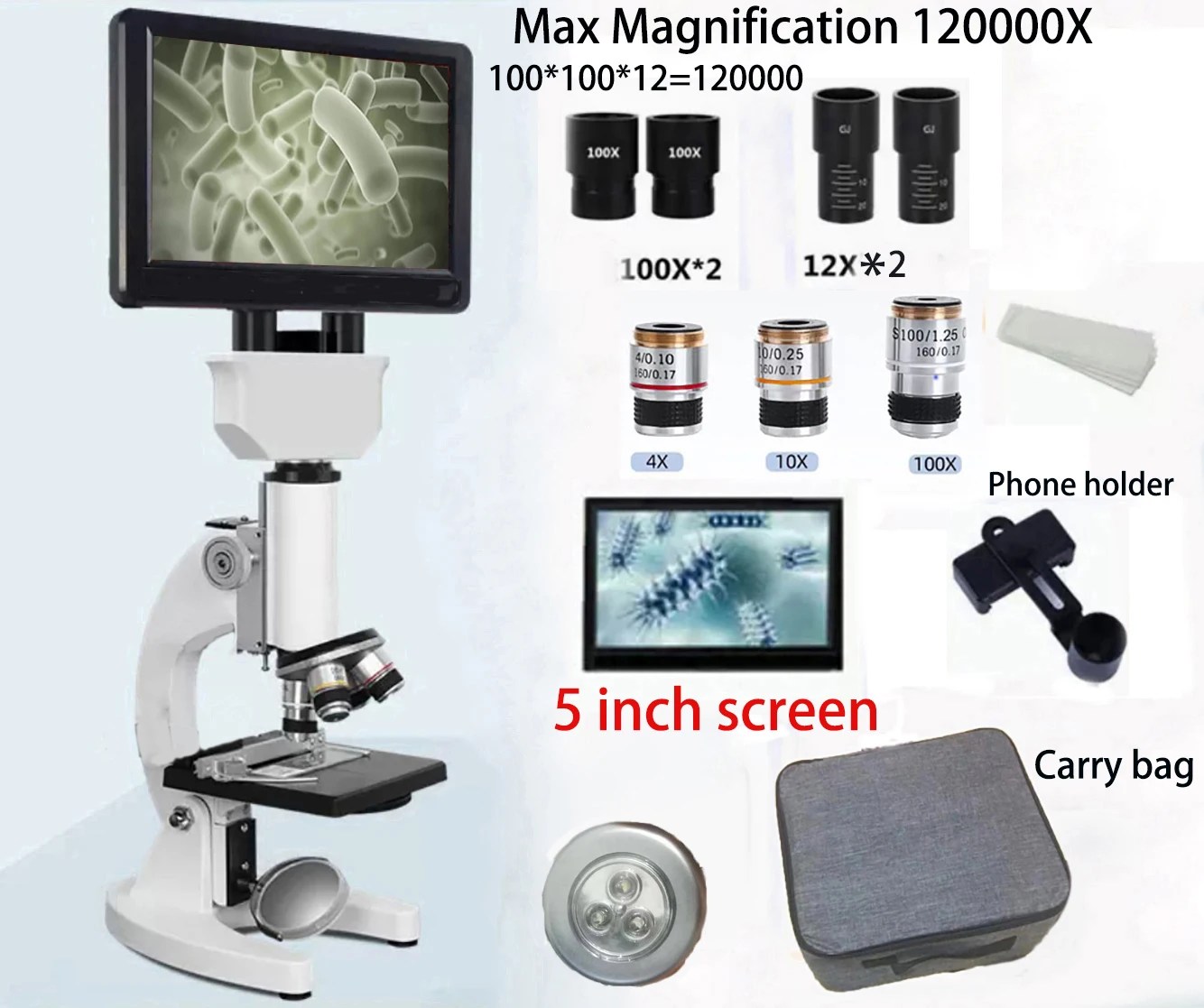 120000X biyolojik HD mikroskop dijital laboratuvar bileşik mikroskop laboratuvar için geniş alan 100X oküler