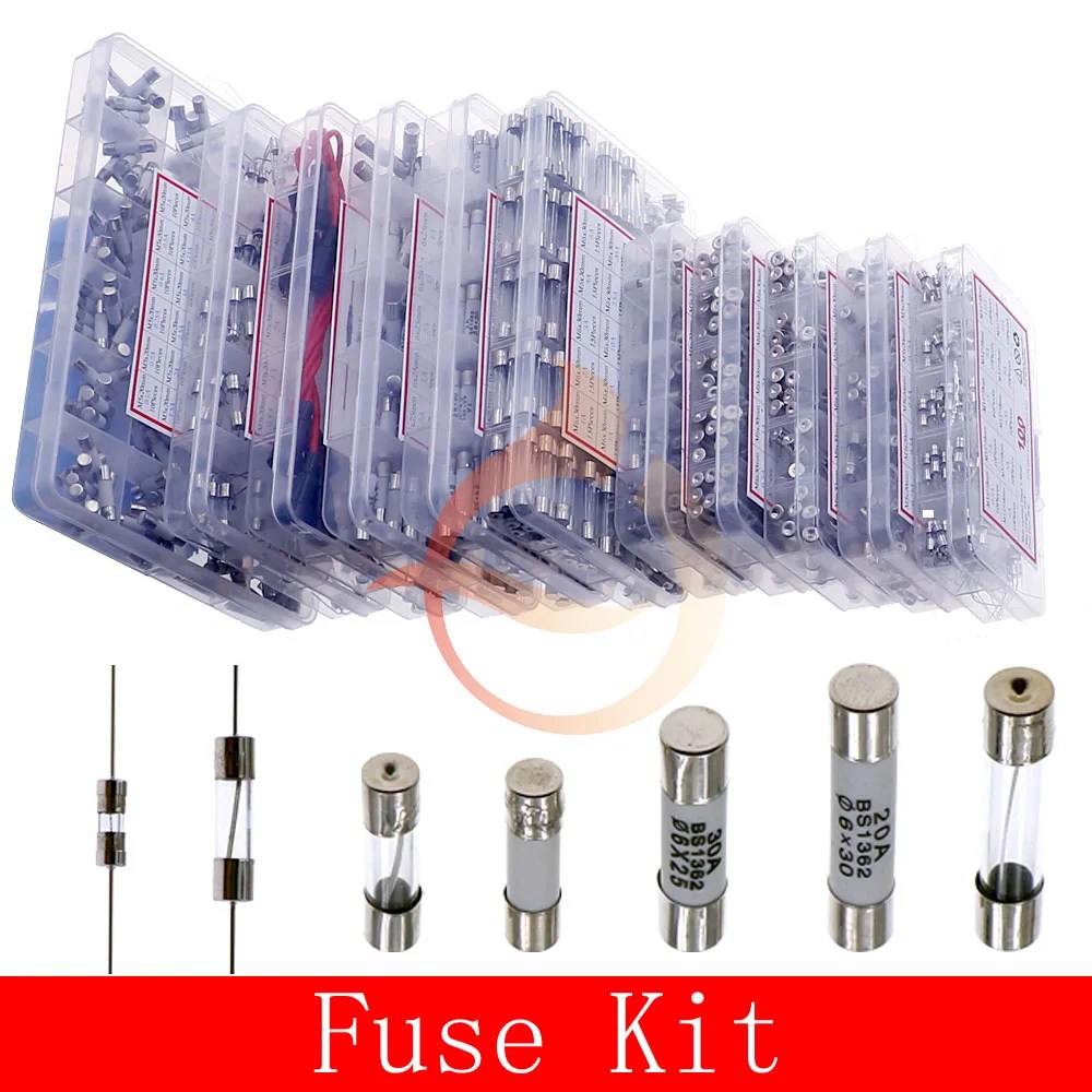 12V-250V kurşun tel Mix kiti ile yavaş hızlı cam sigorta 0.1A 0.25A 0.5A 1A 2A 2.5A 3A 3.15A 4A 5A 6A 6.3A 8A 10A 15A 16A 20A 30A
