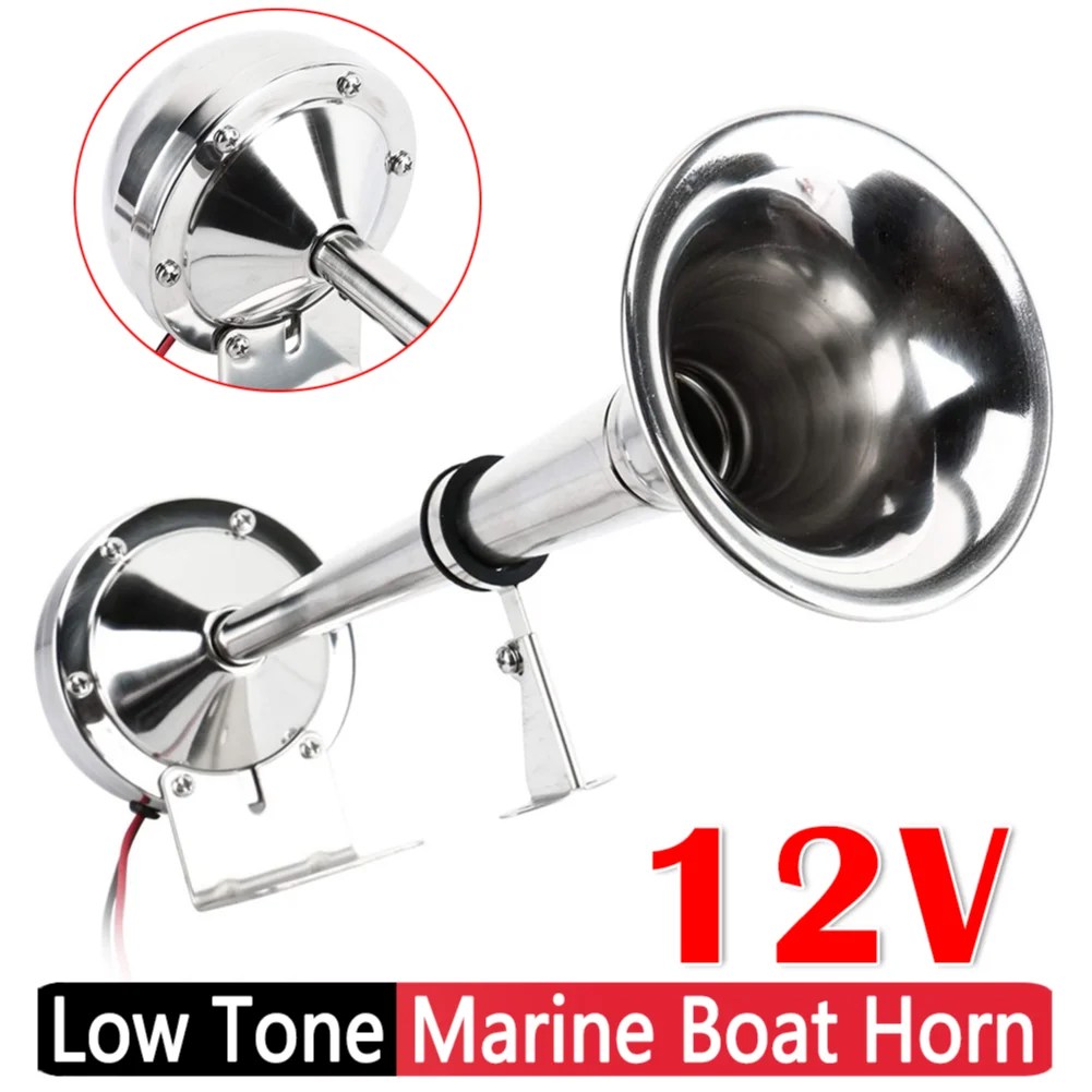 12V cilalı paslanmaz çelik tek trompet boynuz montaj kiti düşük ton araba trompet hava boynuz için tekne kamyon kamyon karavan