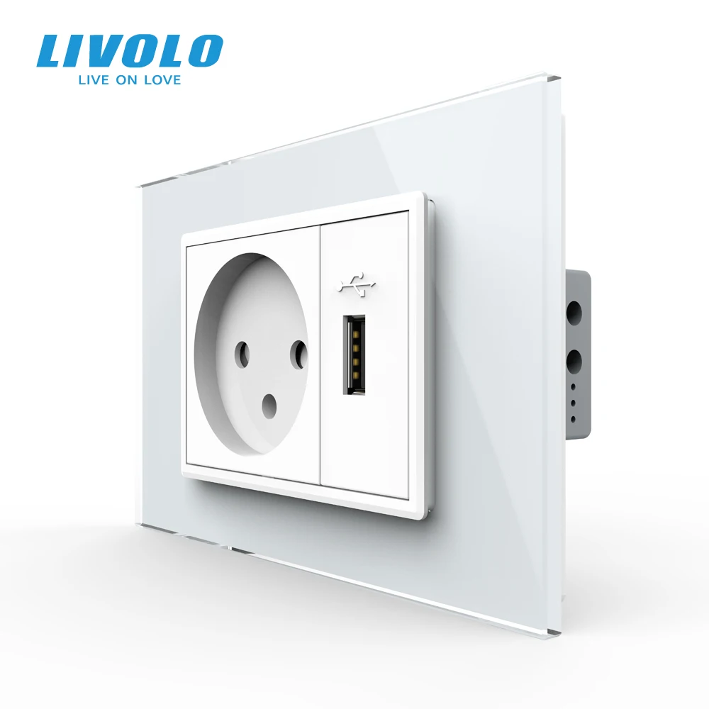 2.1 USB şarj aleti, kristal cam Panel ile Livolo Israel 16A duvar prizi
