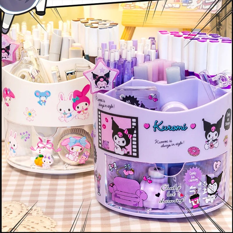 2023 Sanrio Anime dönen kalemlik Kuromi melodi Cinnamoroll Kawaii masaüstü saklama kutusu kırtasiye toptan okul malzemeleri