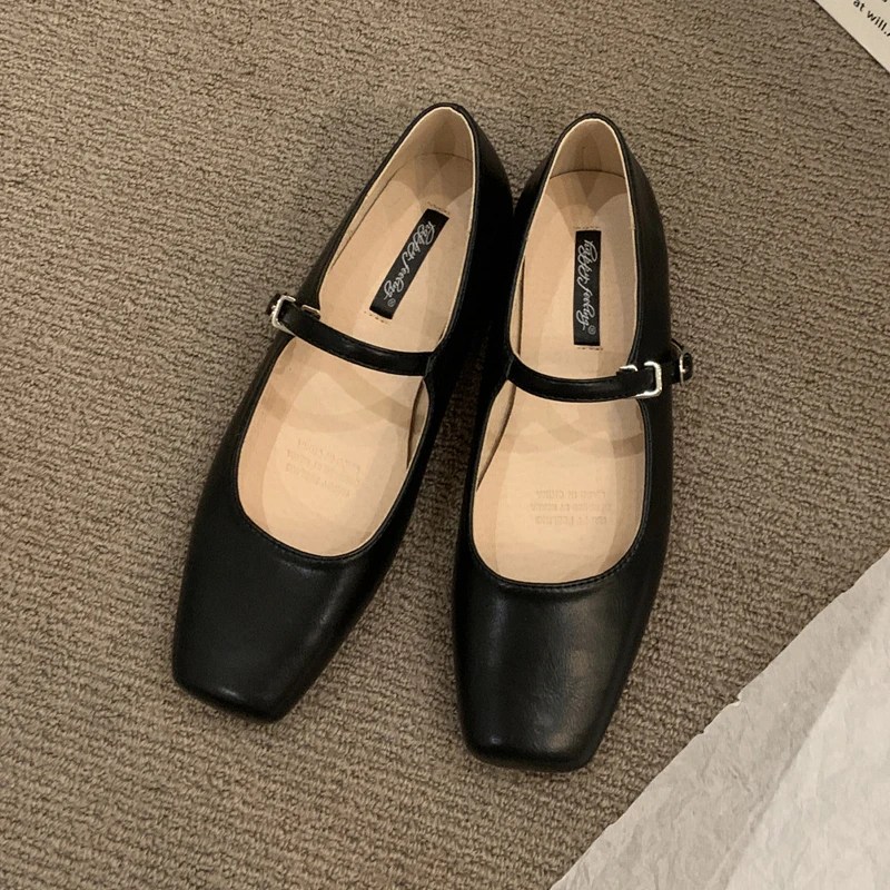 2023 yaz yeni marka kadınlar daireler moda kare ayak sığ Mary Jane ayakkabı yumuşak rahat bale ayakkabıları Slingback ayakkabı siyah