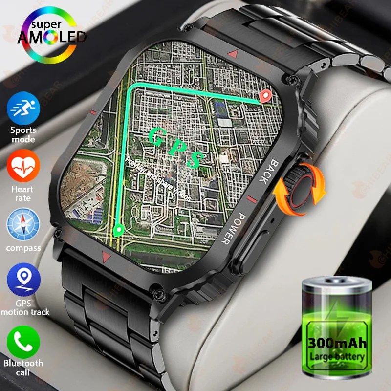 2023 yeni spor GPS sağlam askeri akıllı saat erkekler Ftiness saatler IP68 su geçirmez 1.95 ''AI ses NFC Bluetooth çağrı Smartwatch