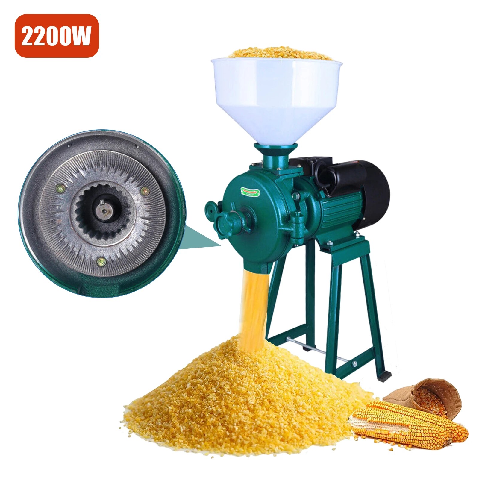 2200W elektrikli yem değirmeni kuru tahıllar değirmeni mısır TAHIL PİRİNÇ freze makinesi 220V