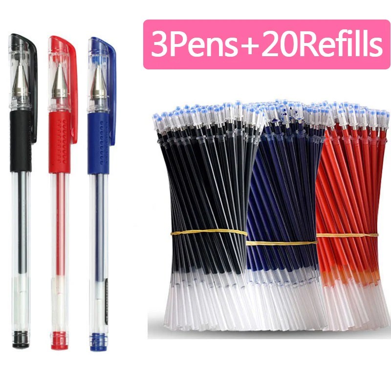 23 adet tükenmez kalem + dolum seti siyah mavi kırmızı mürekkep jel kalem Bullet İpucu 0.5mm okul ve ofis malzemeleri kırtasiye