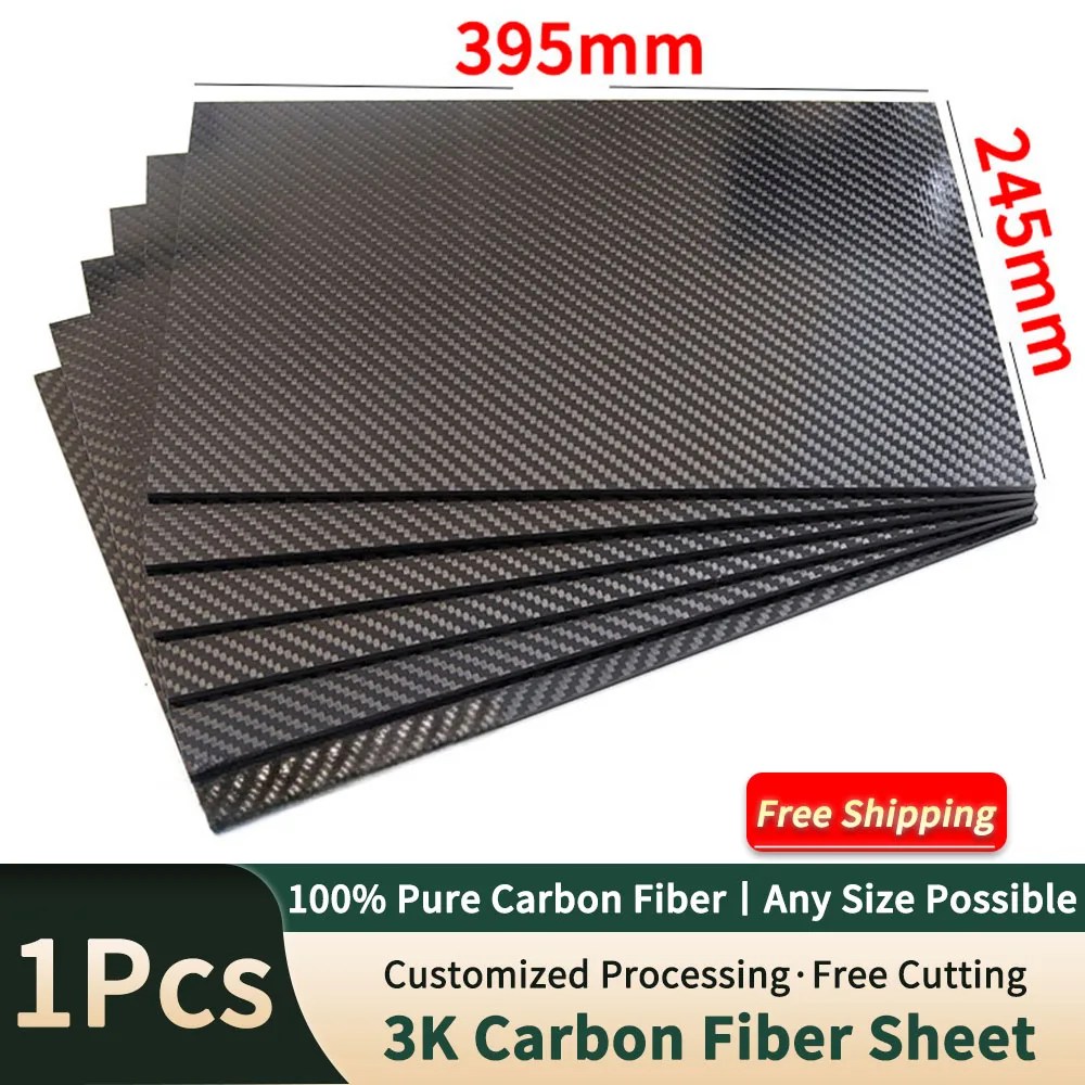 245x395mm tam 3K karbon Fiber levha plaka yüksek mukavemetli karbon kurulu Panel kalınlığı 0.5mm 1.0mm 1.5mm 2.0mm 2.5mm 3mm 4mm 5mm