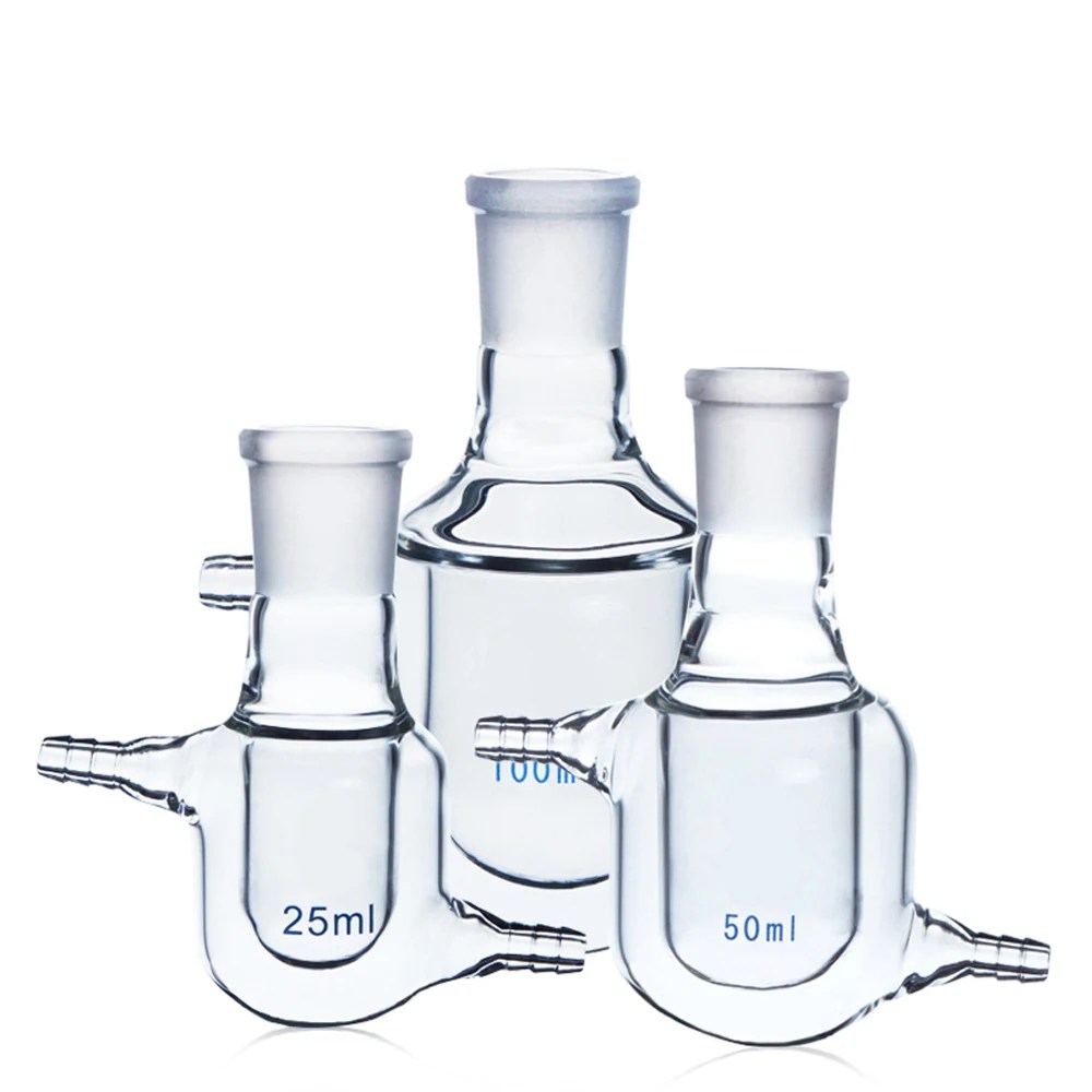 25/50/100/250/500 ml Çift Katmanlı Ceketli BORO Reaktör Şişesi Laboratuvar Mezun Okul