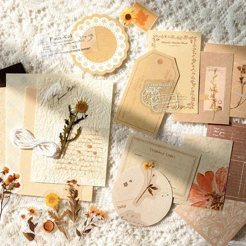 29 adet Retro etiket çiçek doku Mix malzeme kağıt önemsiz dergisi planlayıcısı Scrapbooking Vintage el yapımı dekor DIY zanaat - Görsel 5