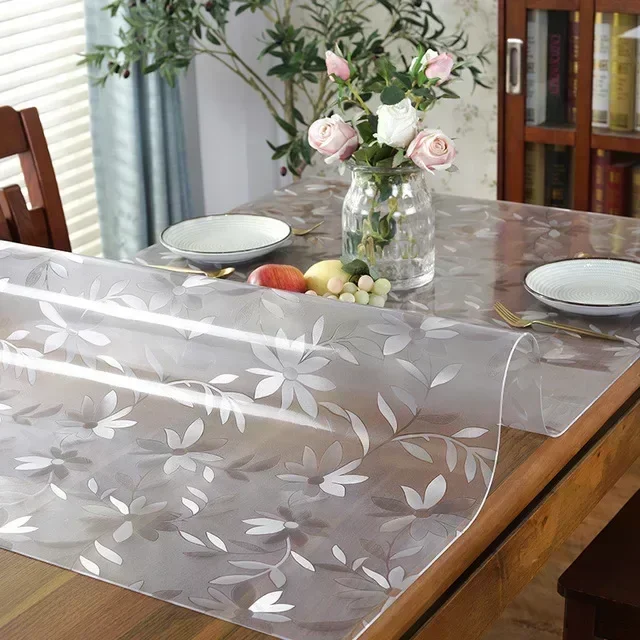 3.0mm yumuşak cam masa Mat PVC şeffaf masa örtüsü su geçirmez dikdörtgen masa örtüsü ped mutfak yağı-Proof masa Mat