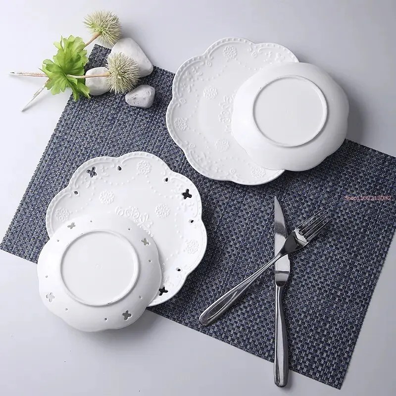 3 adet Set, 6 + 8 + 10 inç, beyaz kabartmalı porselen kek plaka, kelebek tasarım, hizmet masa, yemek tabağı setleri, yemek - Görsel 4