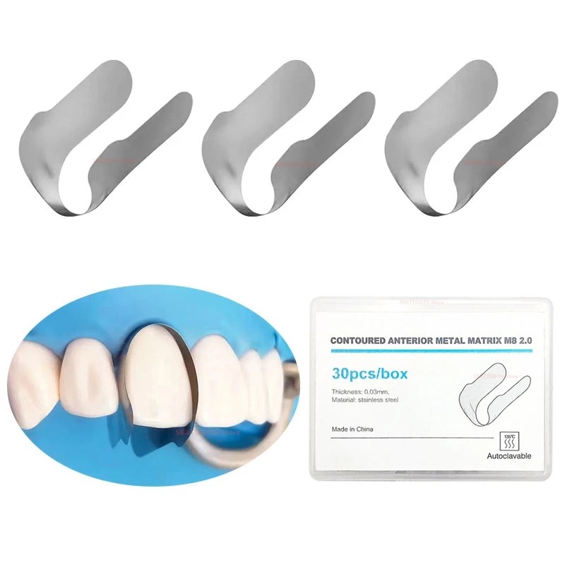 30 adet diş matris bantları kesit konturlu Anterior Metal matris M8 ikiz Anterior matrisler matris sistemi diş hekimliği malzemeleri