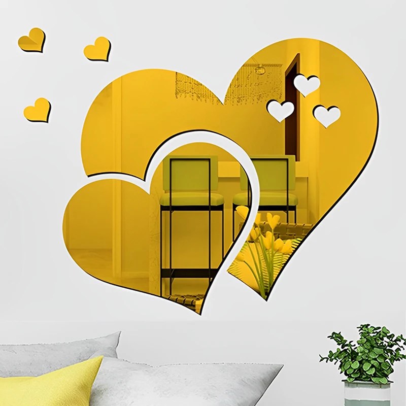 3D akrilik aşk kalp şeklinde ayna duvar çıkartmaları çıkarılabilir kalp sanat dekoru duvar posteri DIY oturma odası düğün ev dekorasyon