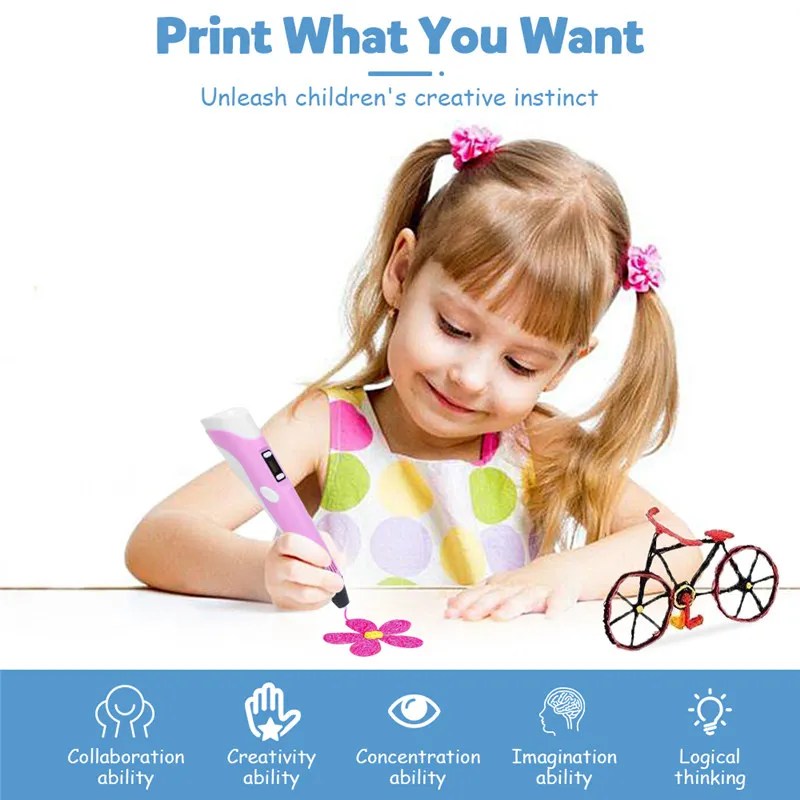 3D baskı kalem DIY cetvel kalemi ile LCD ekran 3D kalem 10 renk ile 50 metre PLA Filament noel doğum günü hediyesi için çocuk - Görsel 2