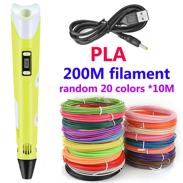 3D baskı kalem DIY cetvel kalemi ile LCD ekran 3D kalem 10 renk ile 50 metre PLA Filament noel doğum günü hediyesi için çocuk