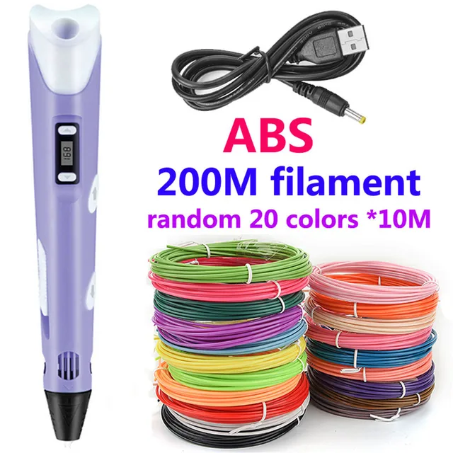 3D baskı kalem DIY cetvel kalemi ile LCD ekran 3D kalem 10 renk ile 50 metre PLA Filament noel doğum günü hediyesi için çocuk