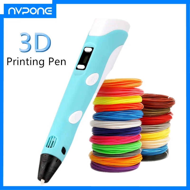3D baskı kalem DIY cetvel kalemi ile LCD ekran 3D kalem 10 renk ile 50 metre PLA Filament noel doğum günü hediyesi için çocuk