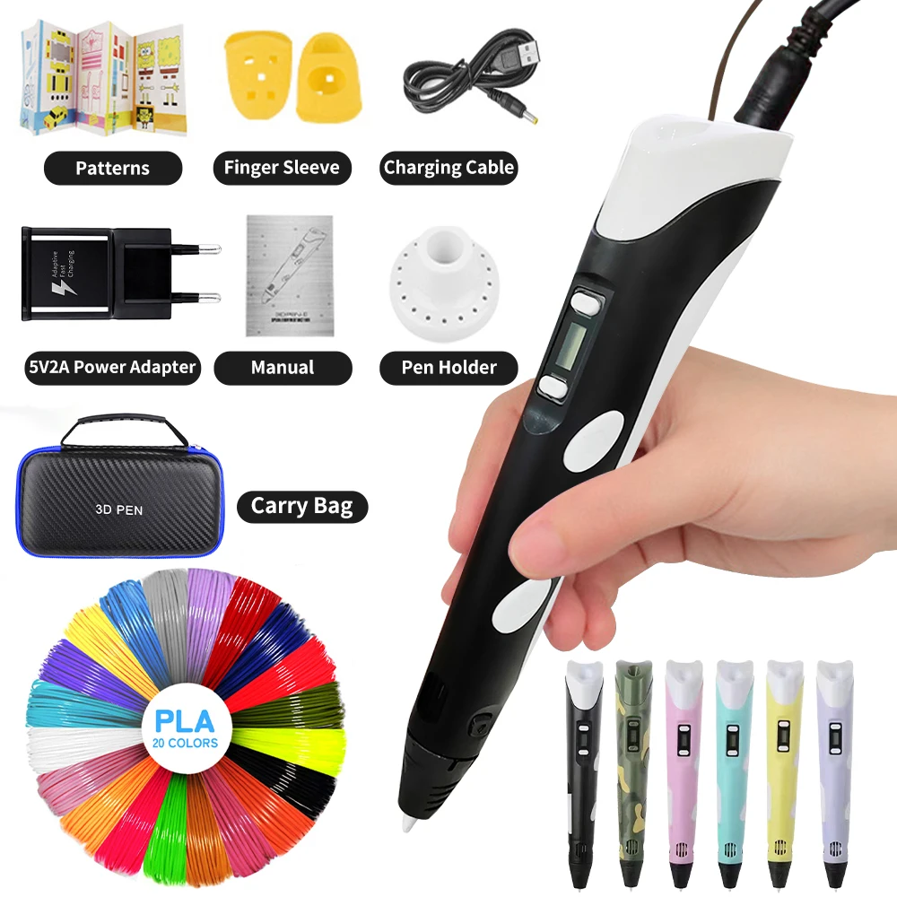 3D cetvel kalemi çocuklar için 6 renkler Diy 3D baskı kalem ile 200M Pla Filament 3D yaratıcı oyuncaklar kiti için çocuk öğrenci hediye