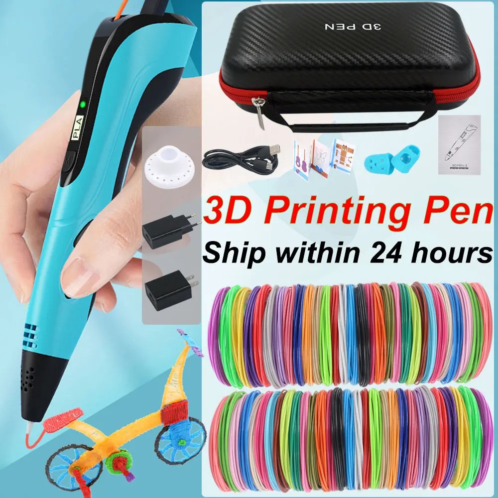 3D kalem 3D baskı kalem çocuklar yaratıcı cetvel kalemi 30 renkler ile 200M PLA Filament çocuk doğum günü noel hediyeler için taşıma çantası