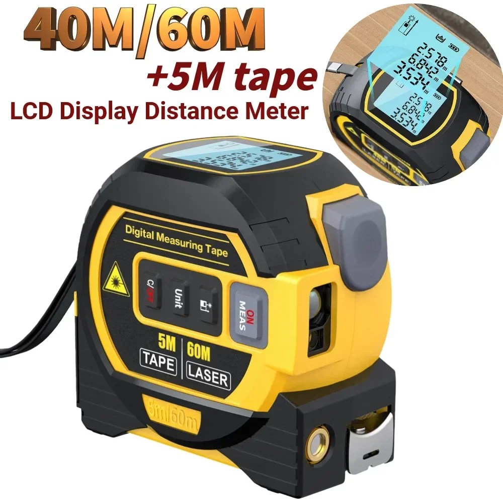 3in1 lazer telemetre 5m mezura cetvel LCD ekran mesafe ölçer ölçüm cihazı alan hacimleri ölçme ekipmanları